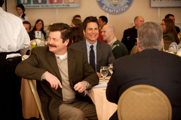 Still of Rob Lowe and Nick Offerman in Parks and Recreation (2009)