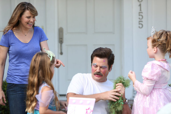 Still of Lucy Lawless, Nick Offerman, Sadie Salazar and Rylan Lee in Parks and Recreation (2009)