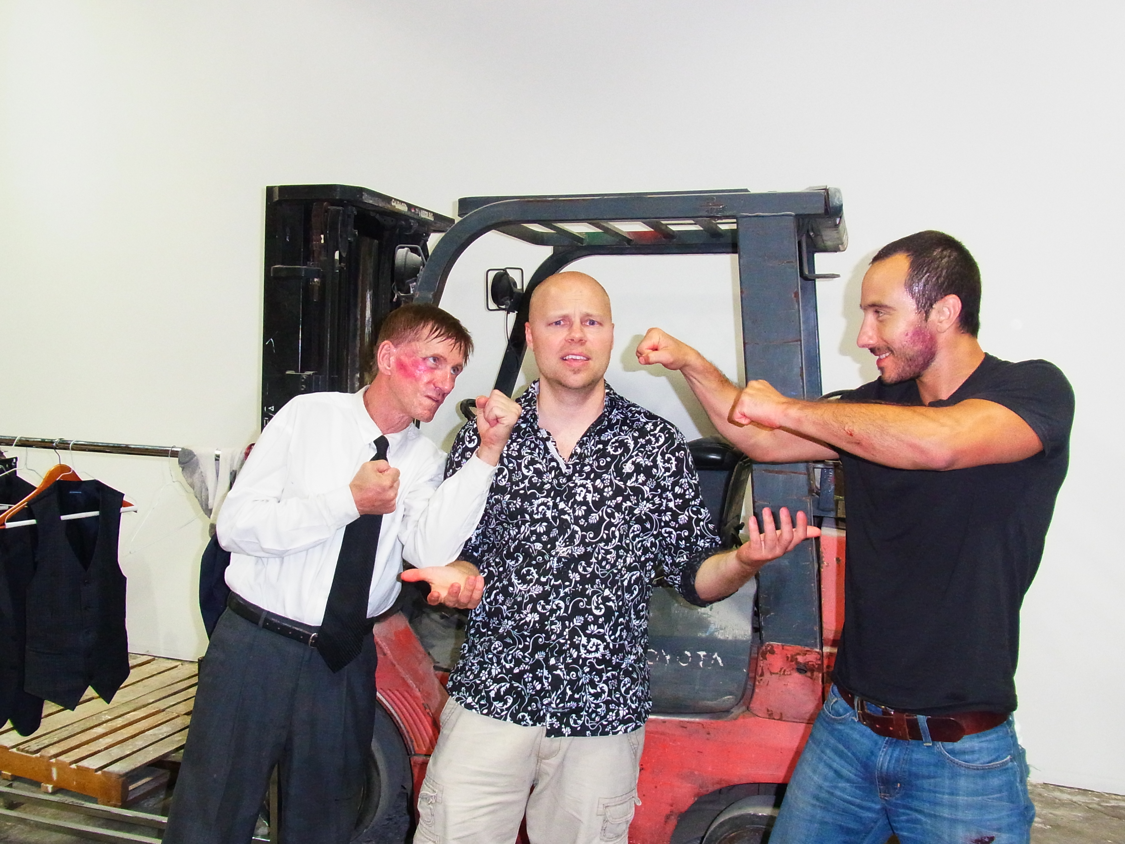 Bill Oberst Jr, Jon Smith, and Andre Tenerelli on the set of Assassins