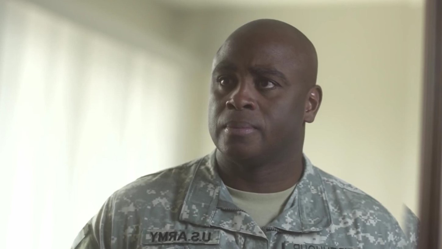 Still of Tommy Brown portraying the role of an Army Colonel in a U.S. Army SHARP PSA in the military. The video aired December 2013.