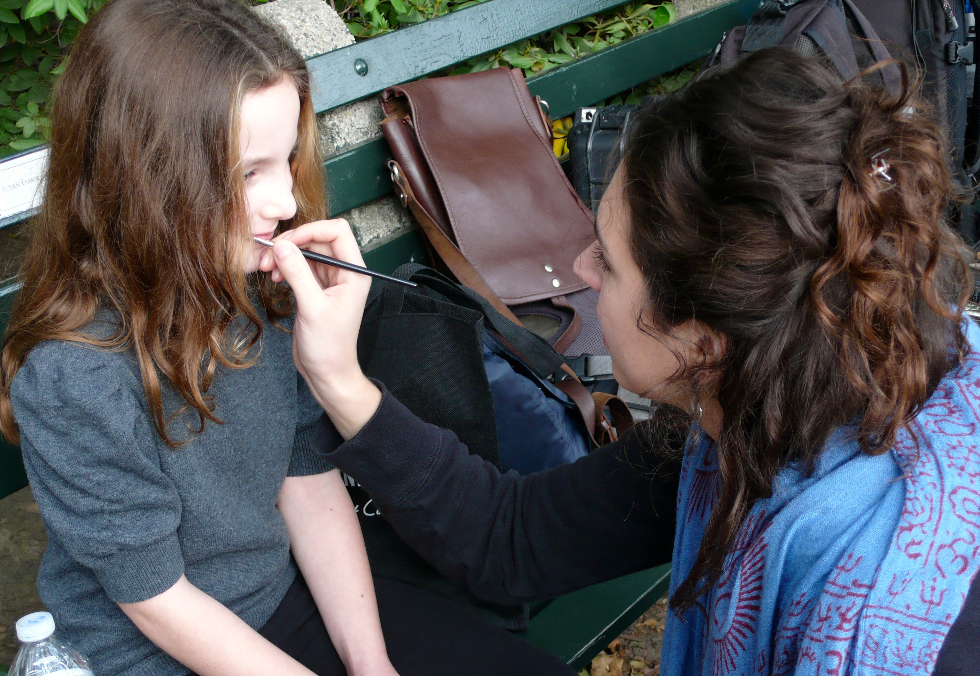 Odessa Buell in make-up on the set of 