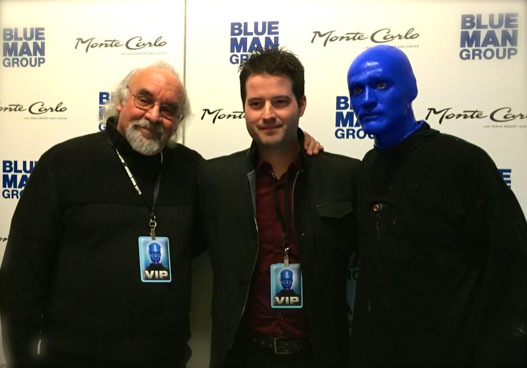 Director Stuart Gordon, Director Danny Draven and a Blue Man pose after a guest visit.