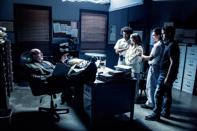 Danny Draven (right) on set directing Michael Ironside (left) and the rest of the cast.
