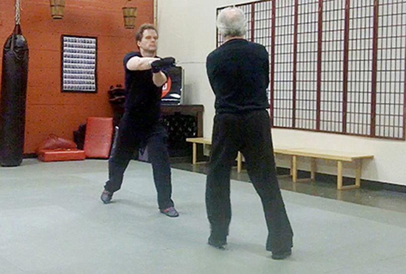 Mark Hildebrandt training in medieval sword fighting with Robert Goodwin.