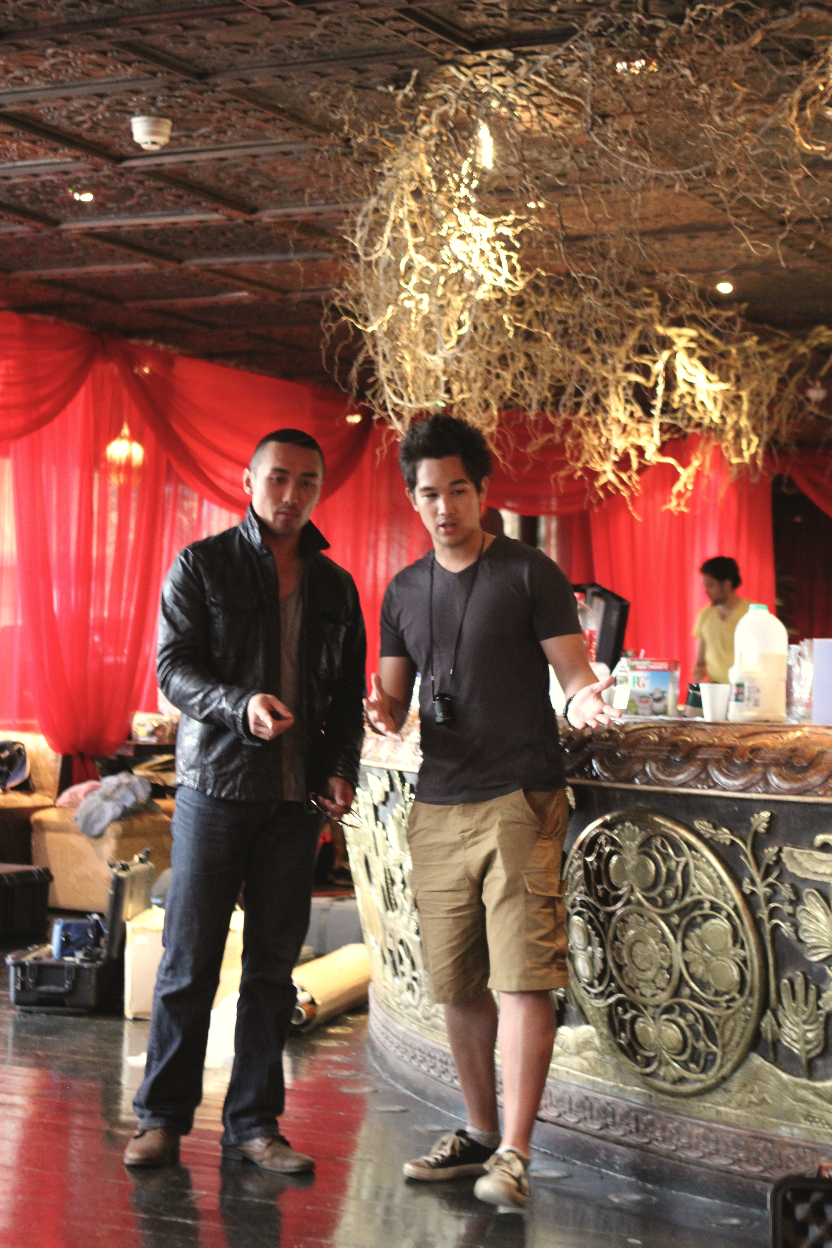 Chris Chung and Aaron Ly on set of Handuken.