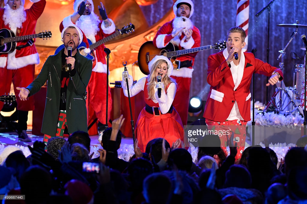 Tyler Glenn, Charity Daw, Mark McGrath of Band of Merrymakers at Christmas in Rockefeller 2015