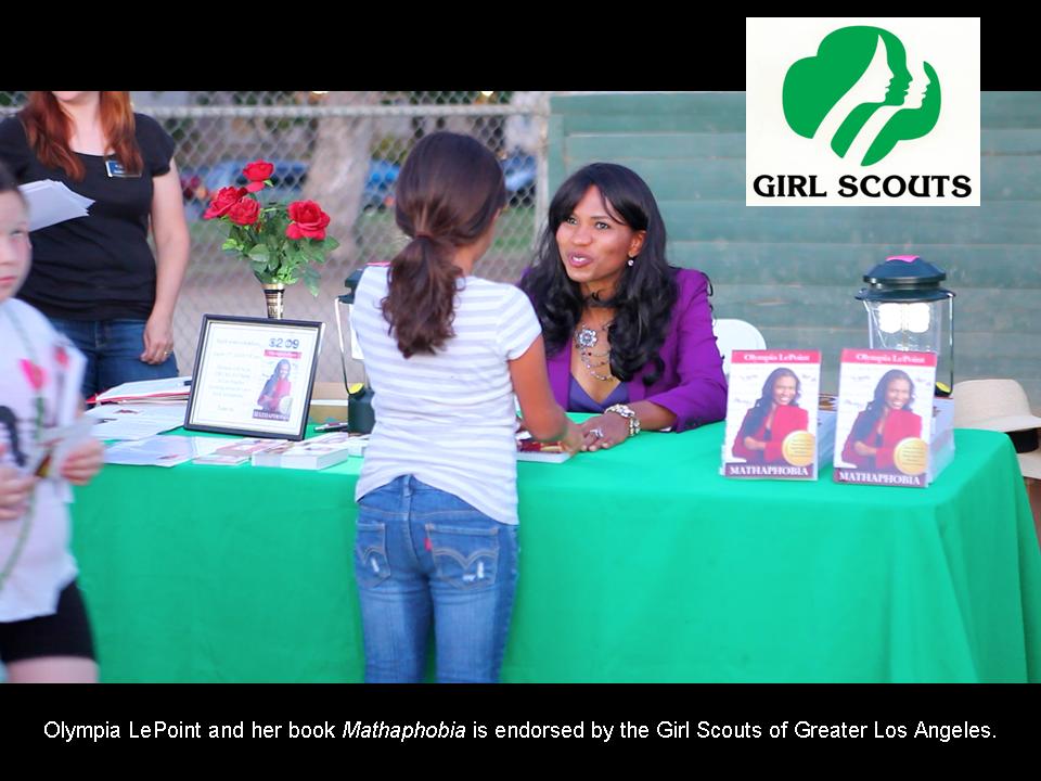 Olympia LePoint speaks with a Fan while autographing her book Mathaphobia at the Girl Scouts of Greater Los Angeles Event August 2013.