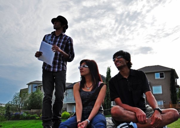 Bhavesh Chauhan (left), Azra Lallany (center), and Nishant Samantray (right) on the set of Eat Ghee