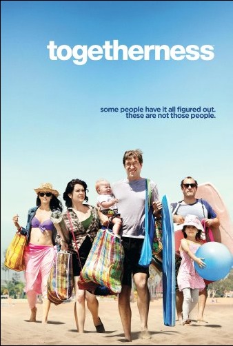 Abby Ryder Fortson stars as Sophie Pearson, the daughter of Mark Duplass and Melanie Lynskey, in HBO's Togetherness. Pictured: Amanda Peet, Melanie Lynskey, Mark Duplass, Abby Ryder Fortson, and Steve Zissis.