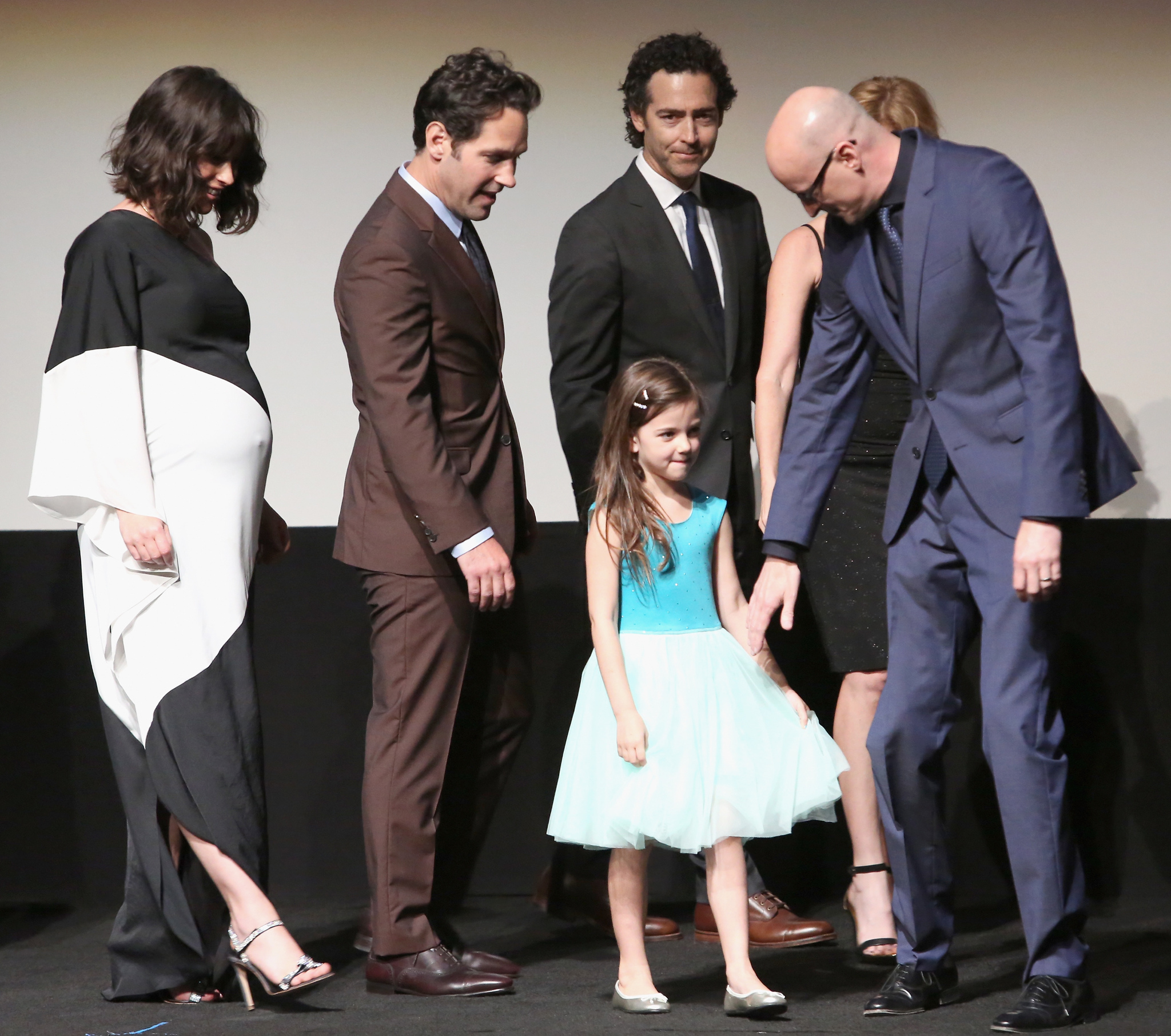 Peyton Reed, Paul Rudd, John Fortson, Evangeline Lilly and Abby Ryder Fortson at event of Skruzdeliukas (2015)