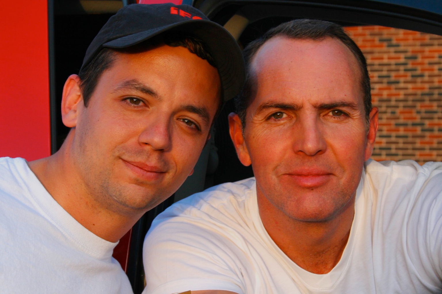 Todd Jenkins and Arnold Vosloo on the set of LIVING AND DYING.