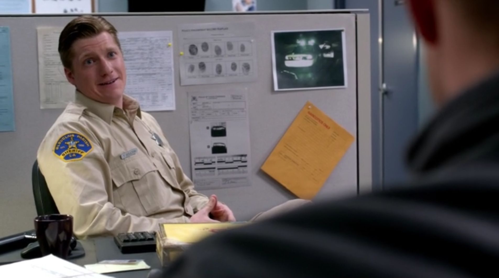 Over Jensen Ackles' shoulder still of Joey Coleman as Deputy in Supernatural