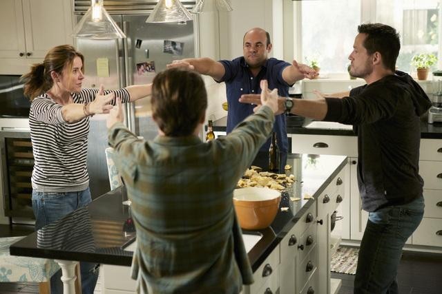 Still of Josh Hopkins, Dan Byrd, Ian Gomez and Christa Miller in Cougar Town (2009)