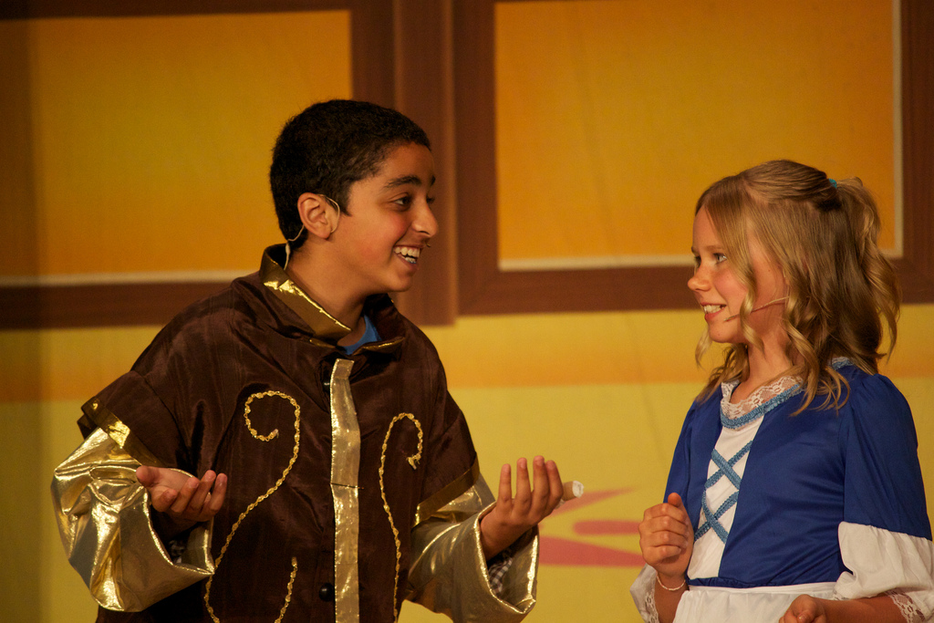 Sasha Jakovleff as Belle & Eli Aminpour as Cogsworth, 