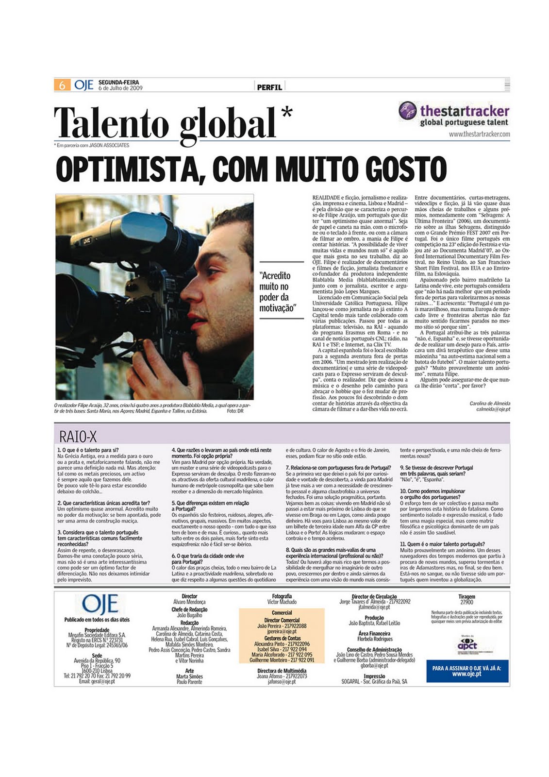 Oje - newspaper interview (Portuguese)