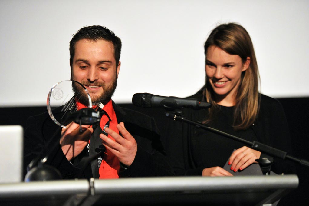 Khoby Rowe and Eddy Bell accepting Best Australian Short Film at Melbourne International Film Festival, 2014