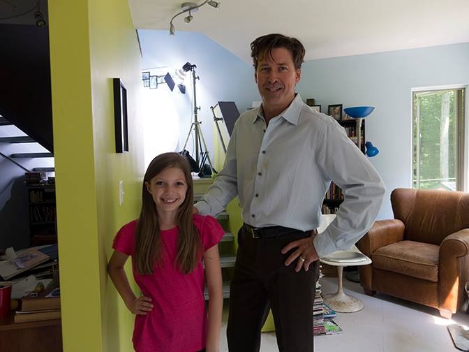 Alexa with actor Paul Drinan on the set of 
