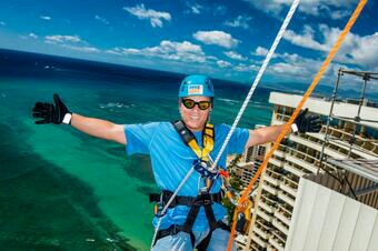 Supporting special Olympics by rappelling from Waikiki Sheraton hotel 36 floors