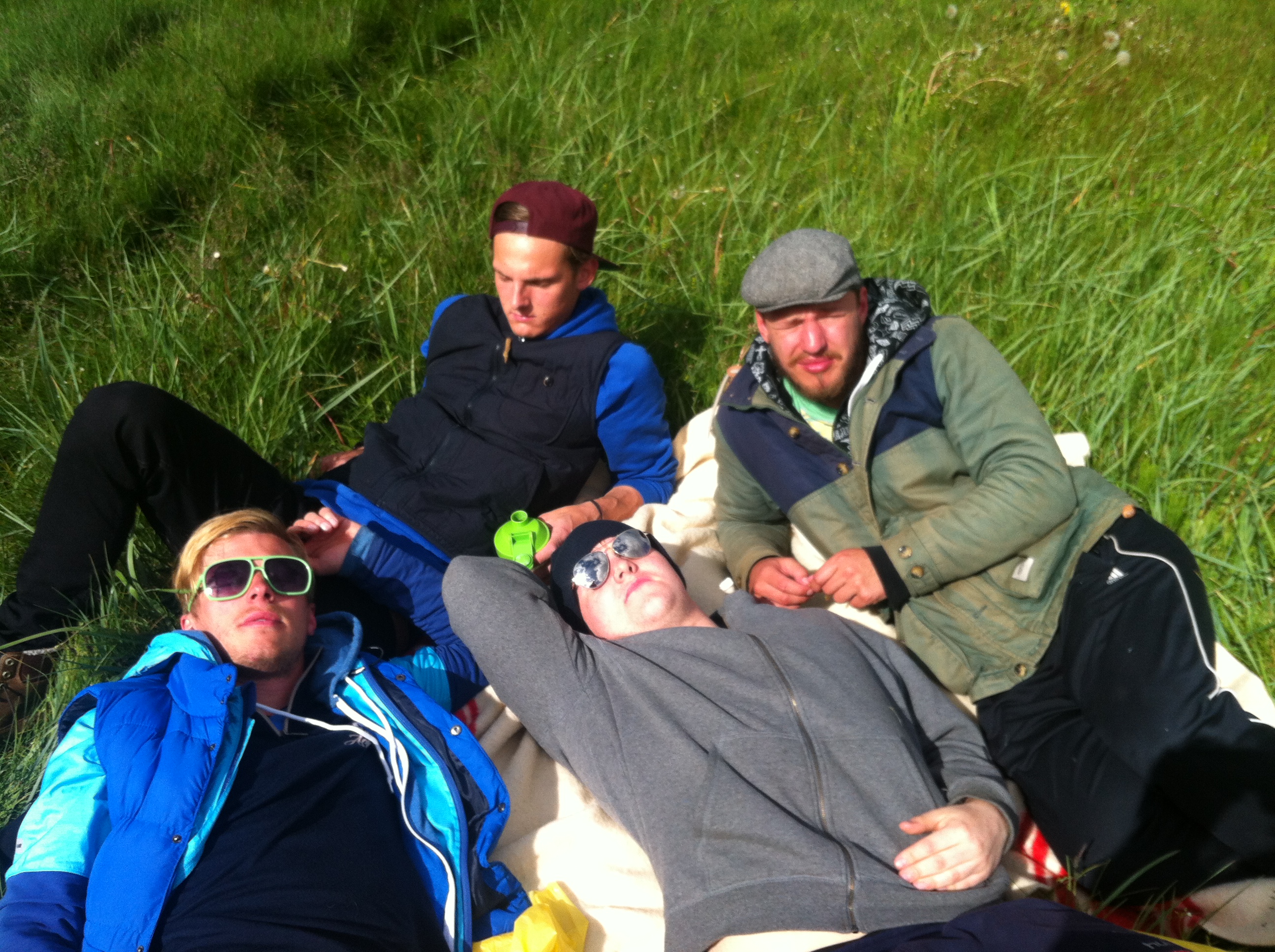 Taking a nap in the nature between takes while filming ALBATROSS.. From back left: Paul, Snævar, Hansel, Finnbogi..