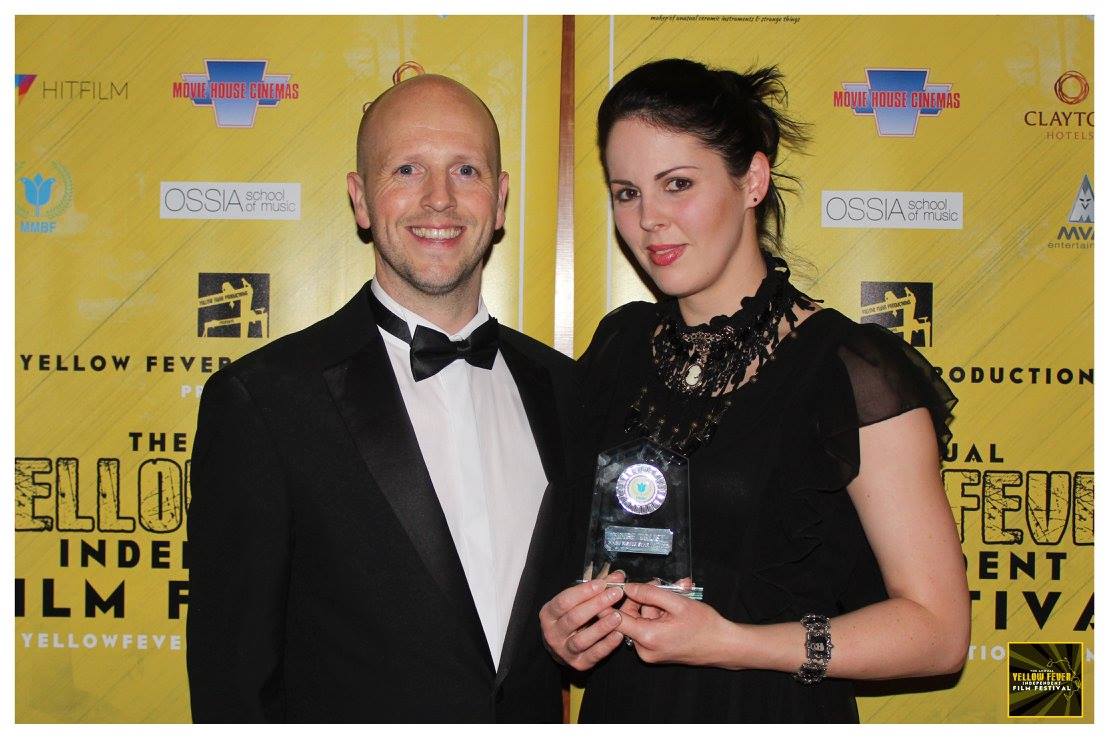 Emma Dark winning the MMBF 'Rising Star' award at The Yellow Fever Independent Film Festival 2015 for Seize the Night. Pictured here with festival director George Clarke.