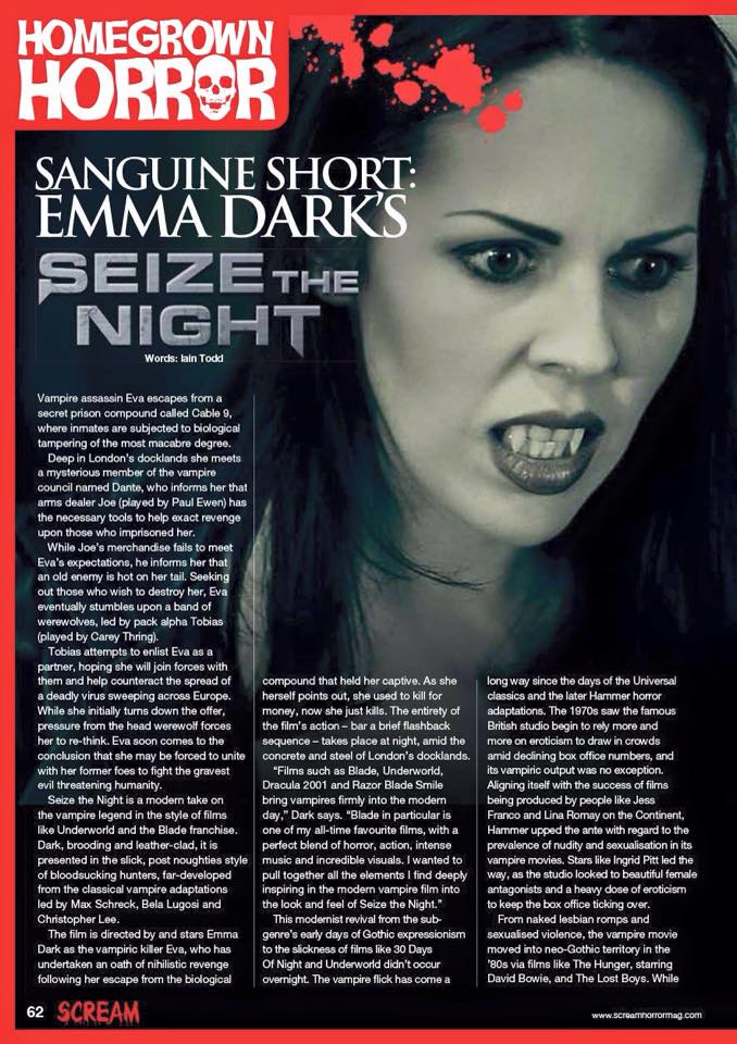 Seize the Night featured in Scream magazine issue 33, pages 62-64. Available at HMV, FOPP, Forbidden Planet and your local UK news agents.