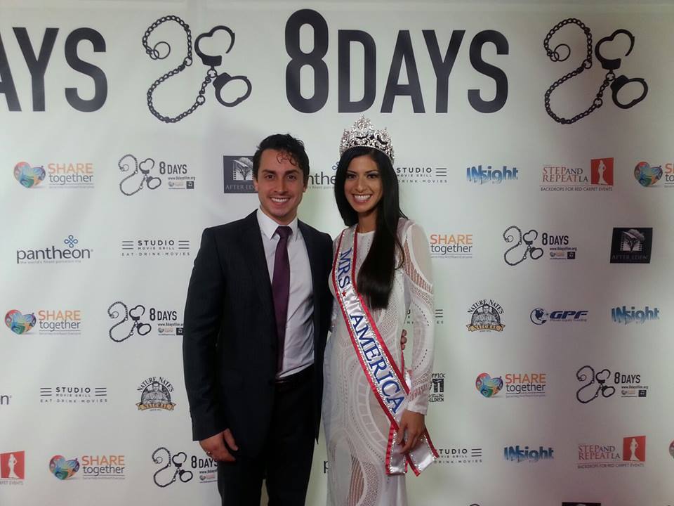 Nathan Hudson with 2015 Mrs. America, Michelle Evans, at the 8 Days LA premiere