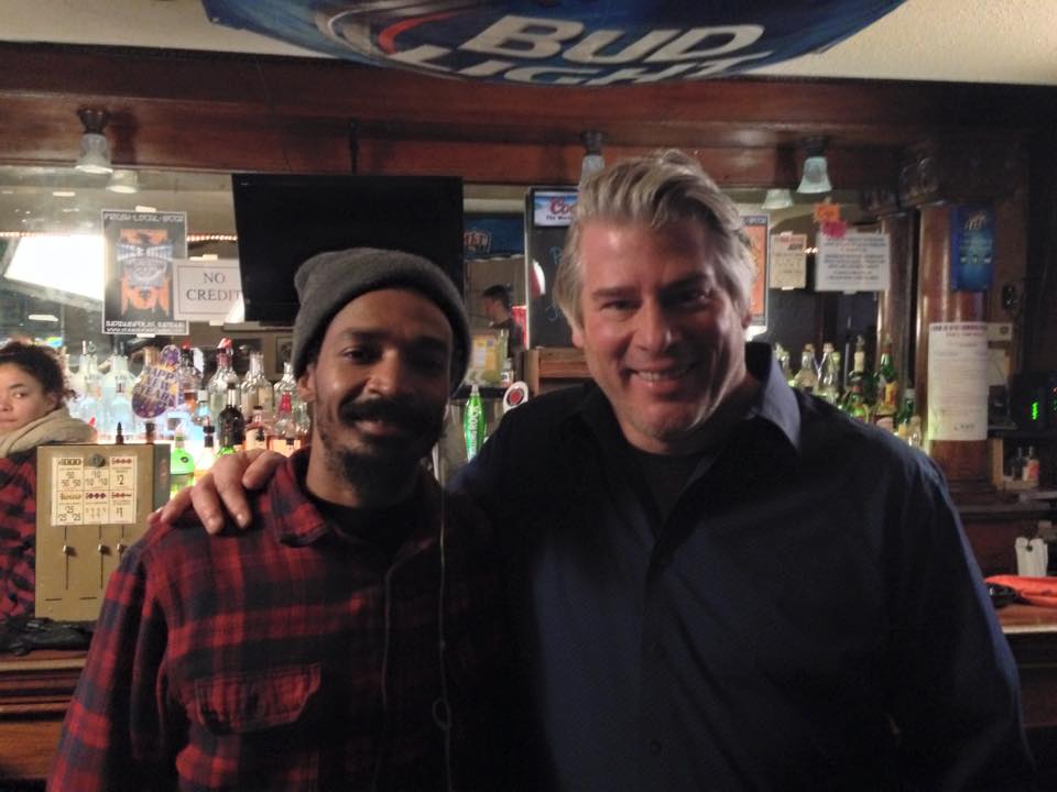 Eddie Steeples, on the set of Farewell Charlie, with Keith Kelly as the Bartender.