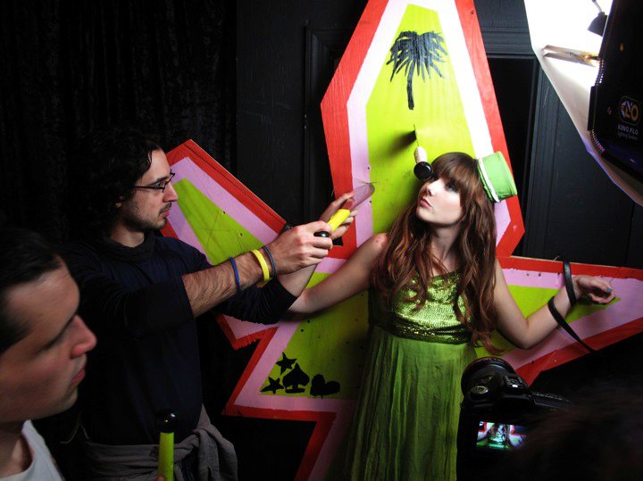 Jane Taylor on the set of music video 'Can't Get Enough' by The Zax, with director Jorge Valdés-Iga.