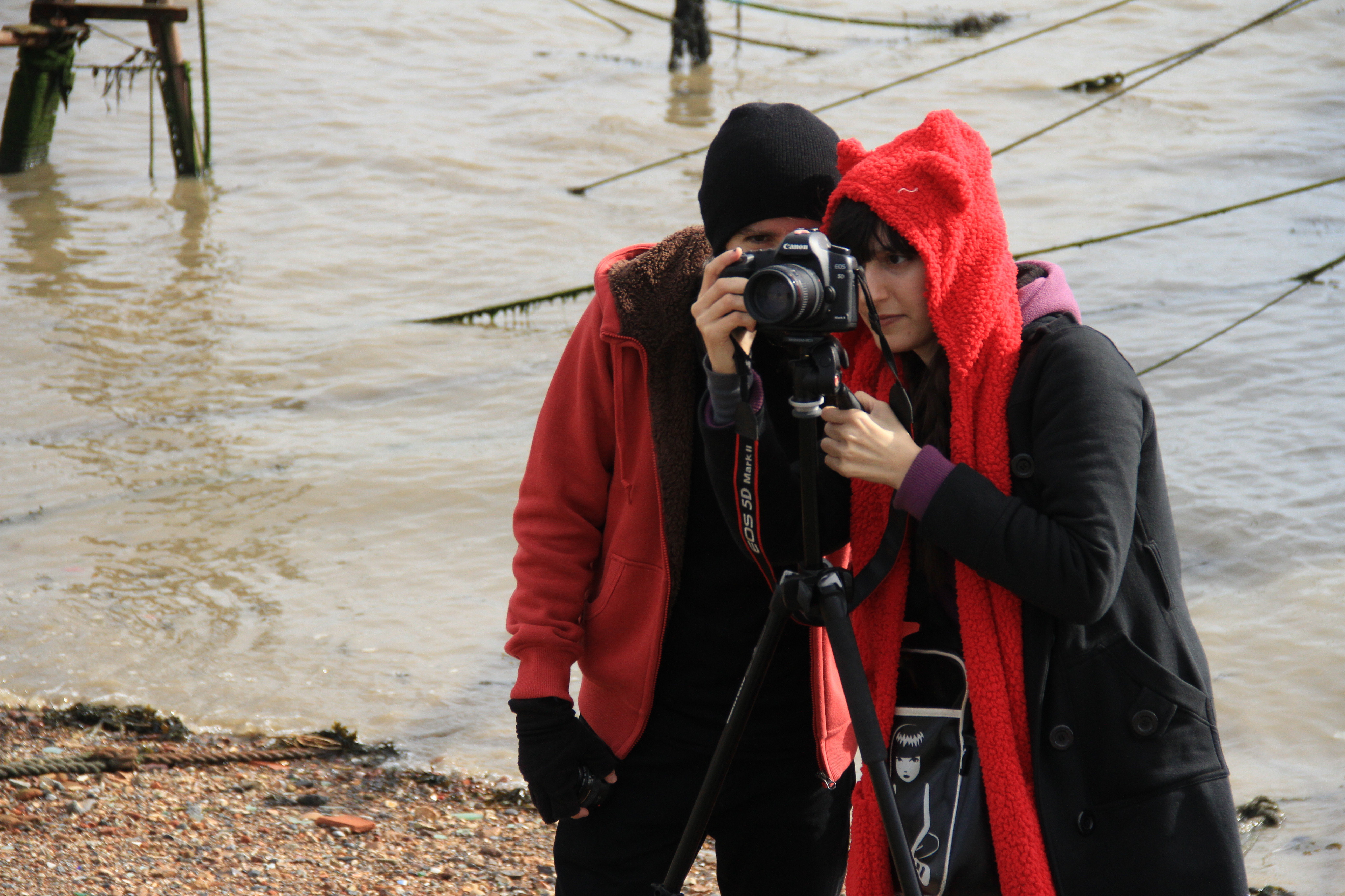 Director of Photography and Associate Producer Danielle Jadelyn with Assistant Director Steven Hilder on set of comedy Gone with the Waves in Kent