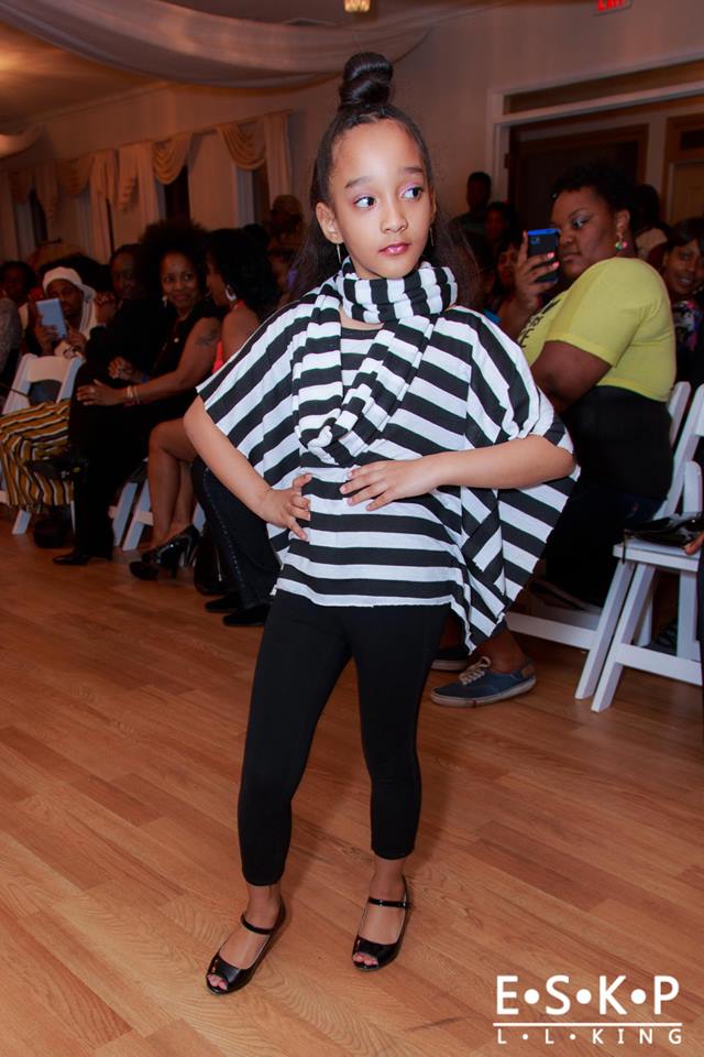 Aja Wooldridge at the Denmin and Desserts Fashion Show. Wearing a customer look by Peachie Pi