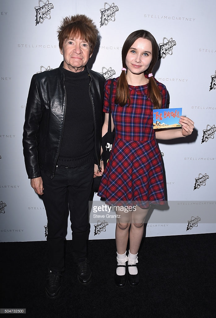 Radio disc jockey Rodney Bingenheimer and Kansas Bowling attend Stella McCartney Autumn 2016 Presentation at Amoeba Music on January 12, 2016 in Los Angeles, California.