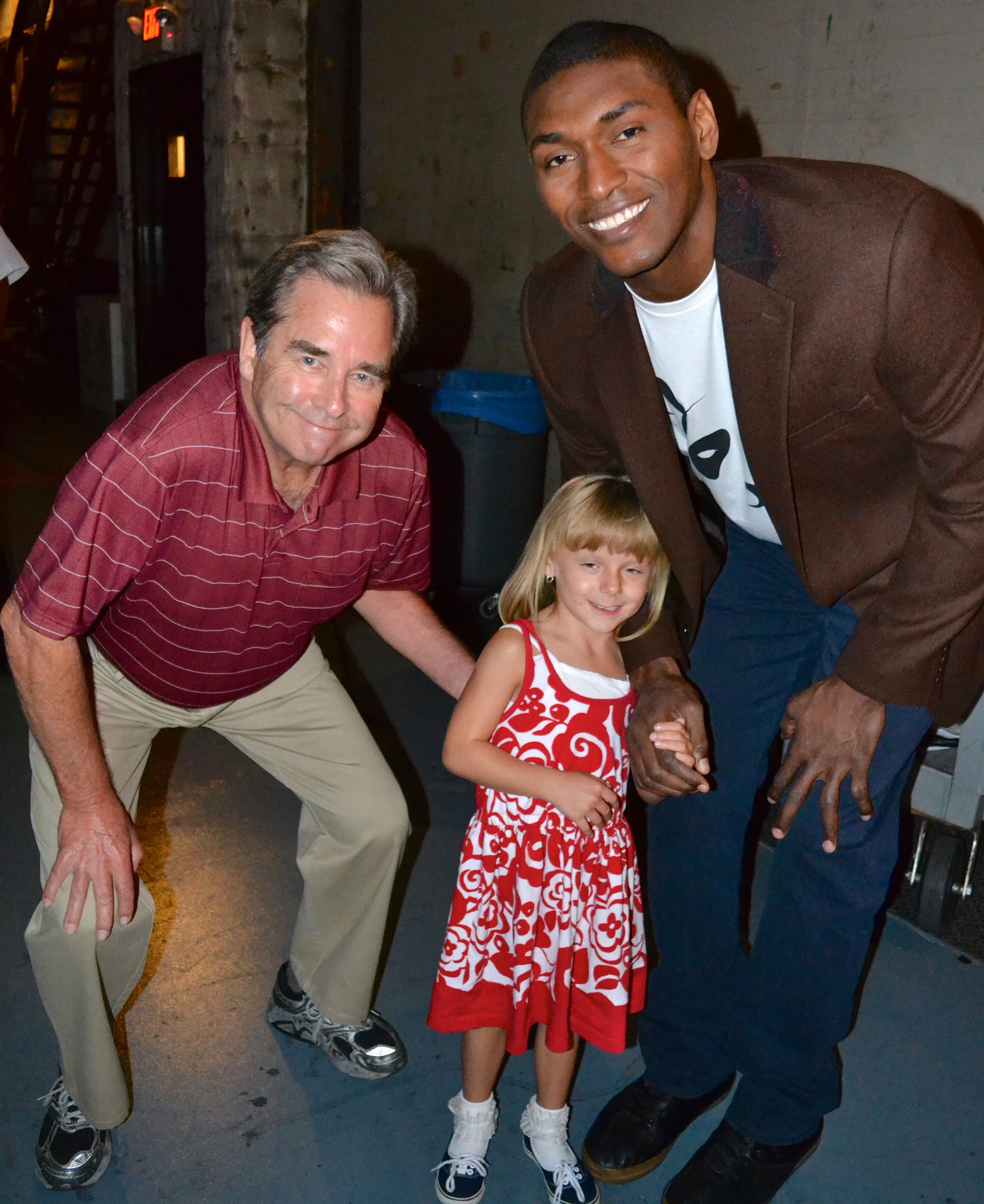 Beau Bridges, Paige Michaels and Ron Artest as Metta World Peace for CBS's The Millers.