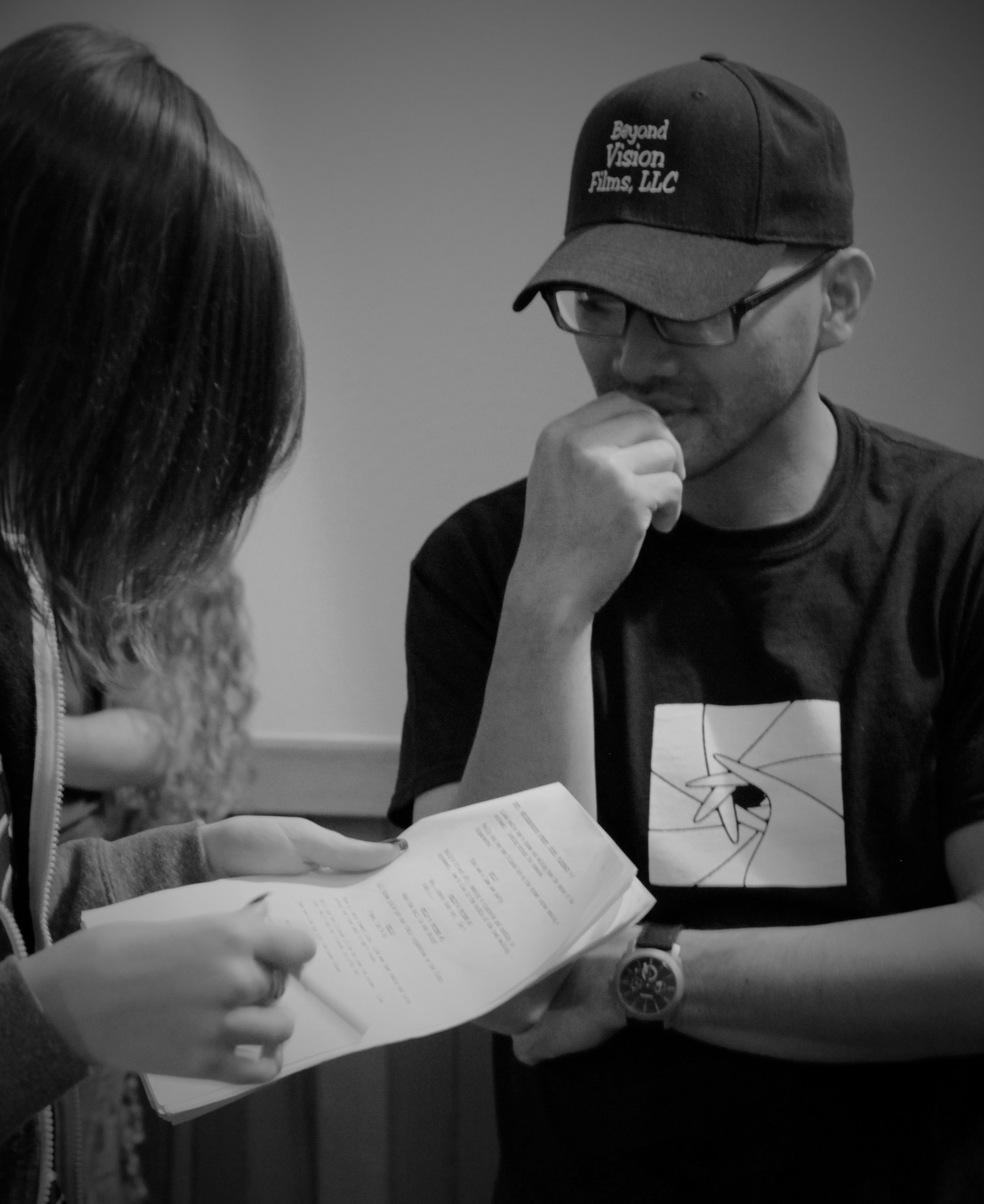 VT Lithyouvong going over the script on the set of 