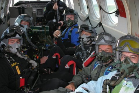 Just before takeoff for a 31,000ft skydive. I (Gregory Chater) are at bottom right corner.