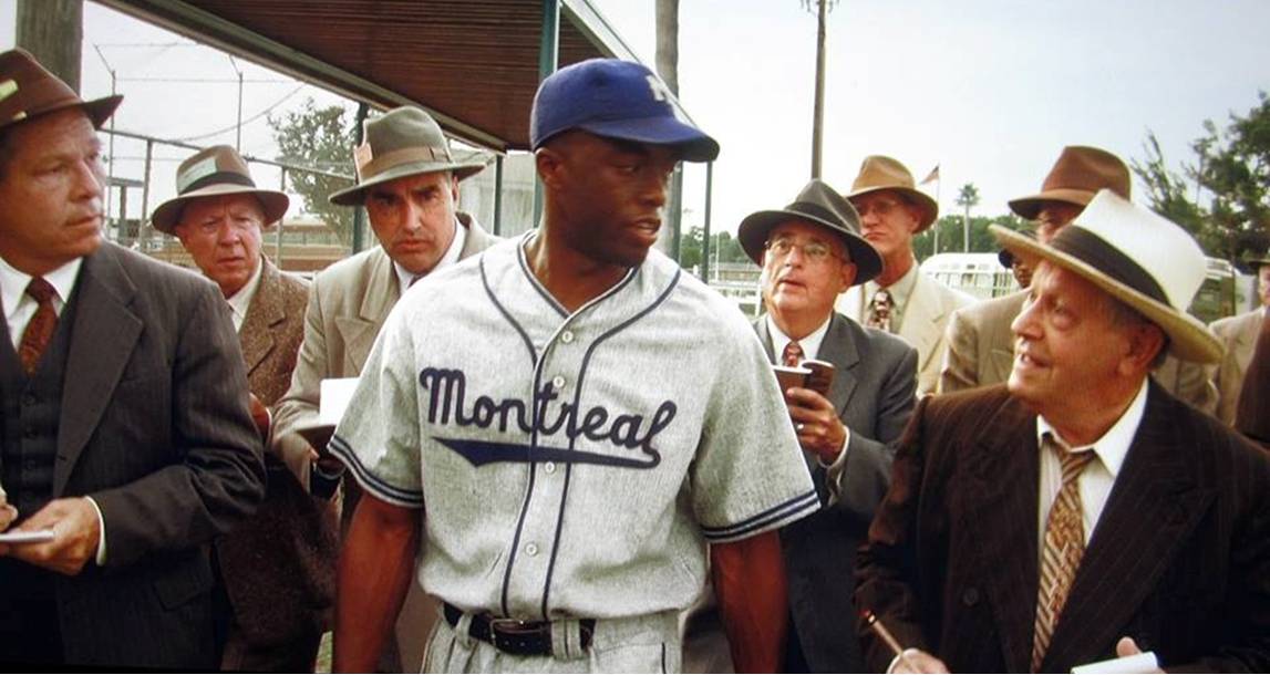 reporters swarm Jackie Robinson in spring training 