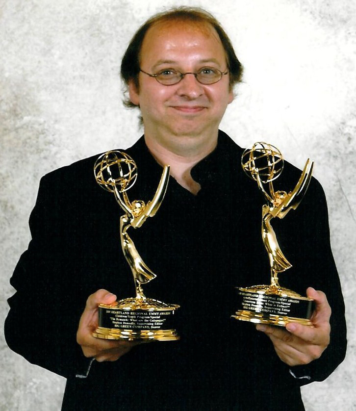 Stephen Donnelly with his two Emmys for Big Green Rabbit, July 18, 2009.