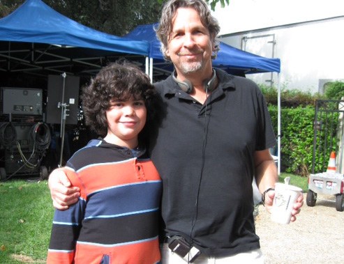 Cyrus Arnold with Director Peter Farrelly on the set for Eggo Waffles