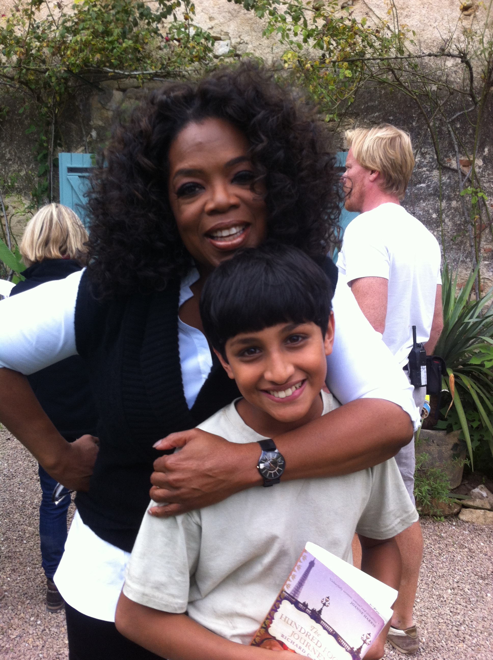 Oprah with Dillon during the filming of The Hundred Foot Journey in France.