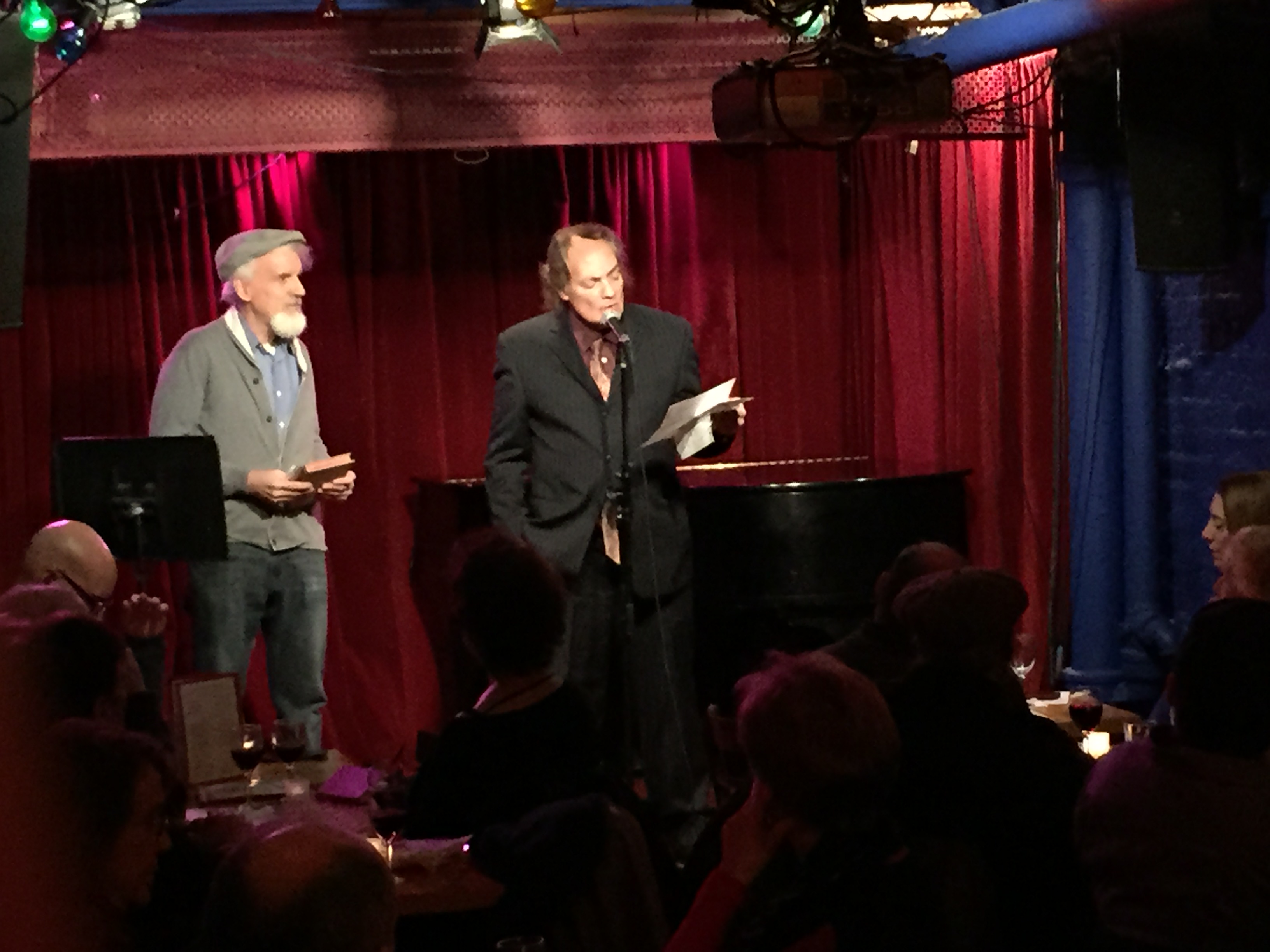Frank De Lucia and I performing one of his poems at the Cornelia St. Cafe in January 2015.