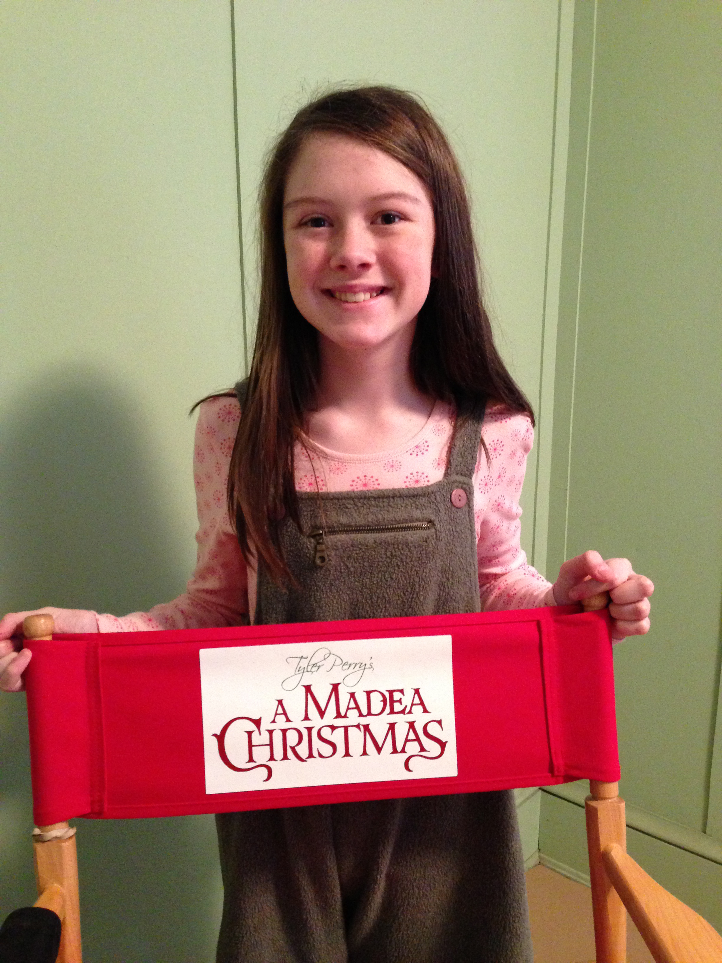 Maddie Compton on set of Tyler Perry's A Madea Christmas.