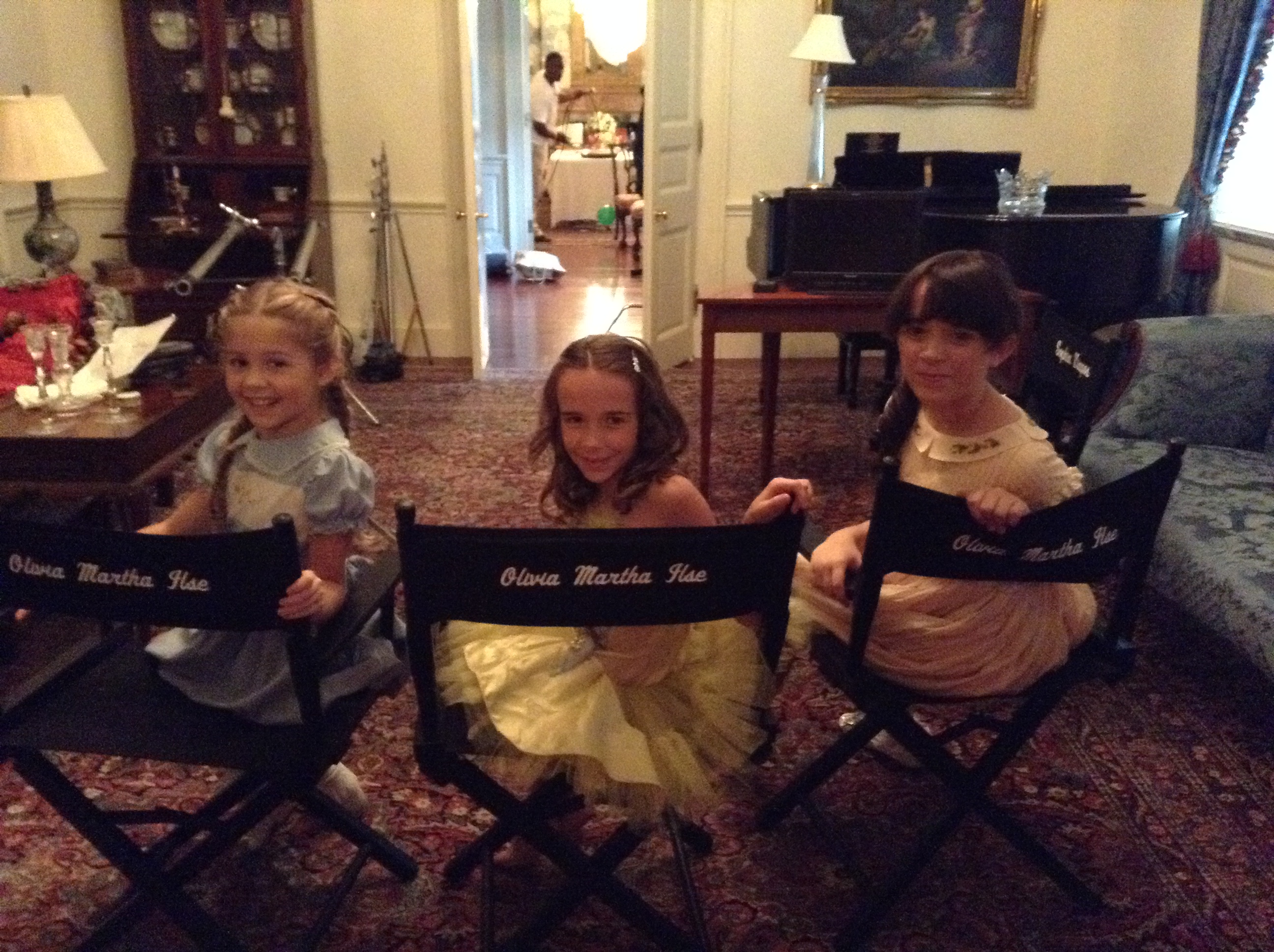 Stella Allen, Ella Bennett and Joy Kate Lawson on the set of Olivia Martha Isle