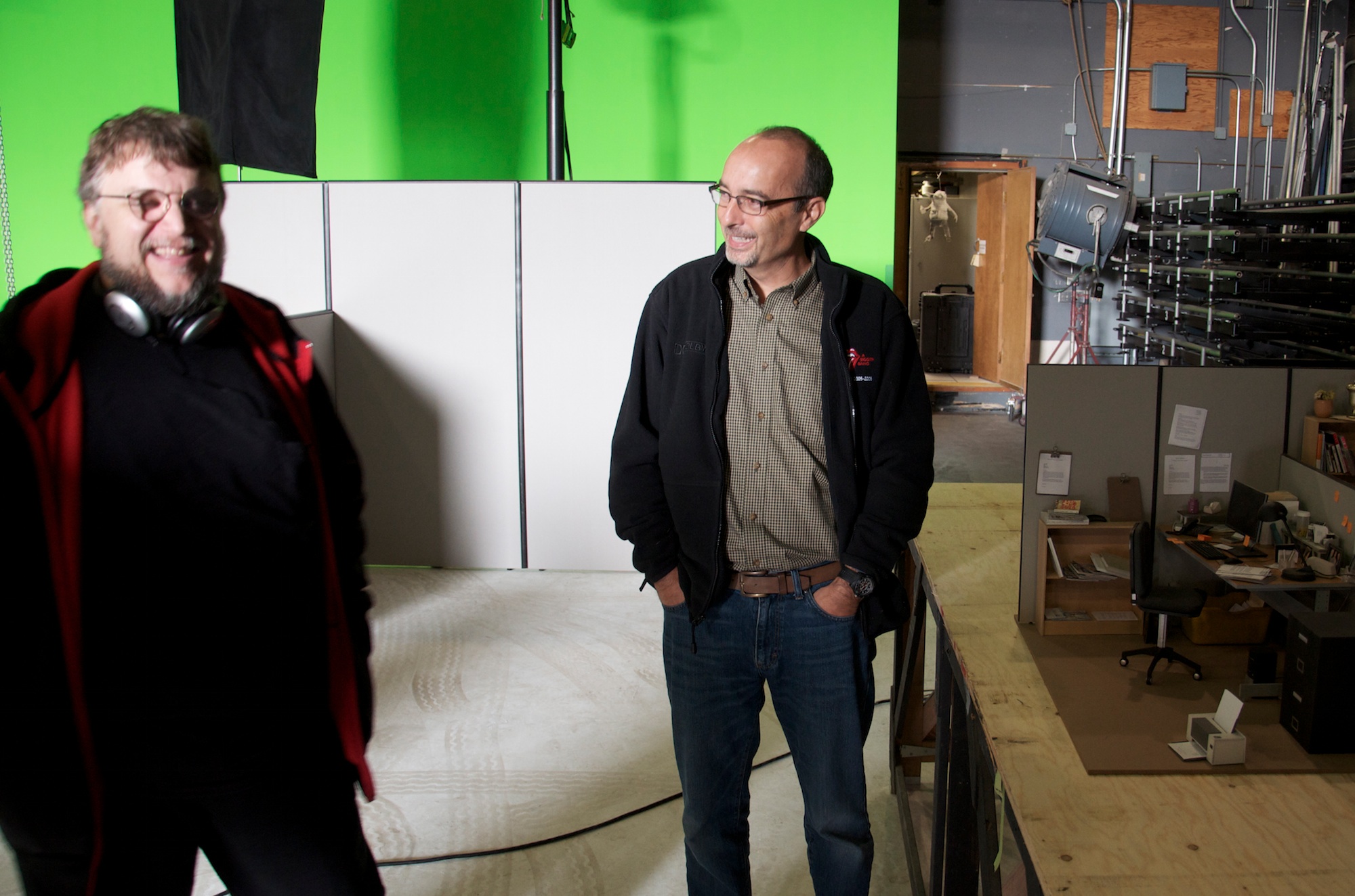 Guillermo del Toro, Tim Partridge during miniatures shoot for Pacific Rim