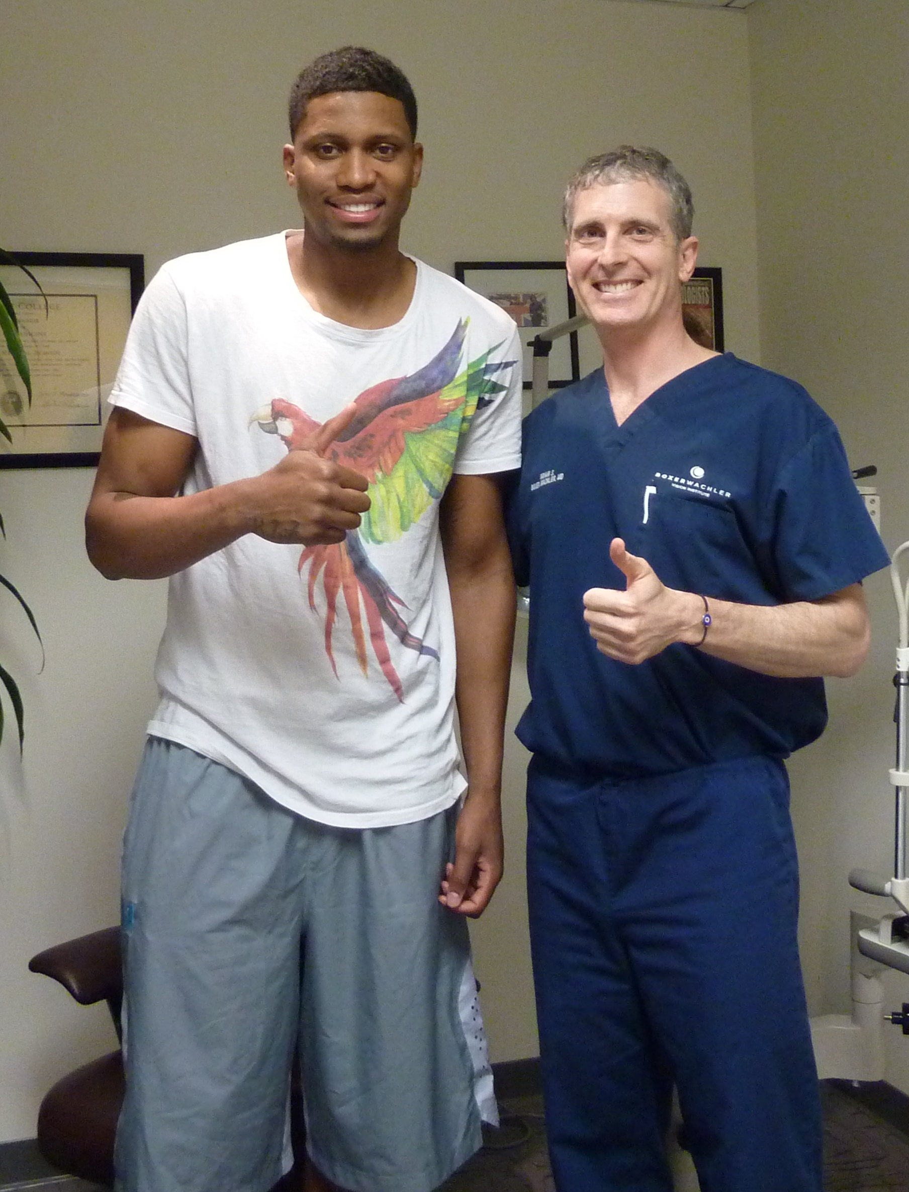 Dr. Brian Boxer Wachler and NBA star Rudy Gay at his Beverly Hills practice