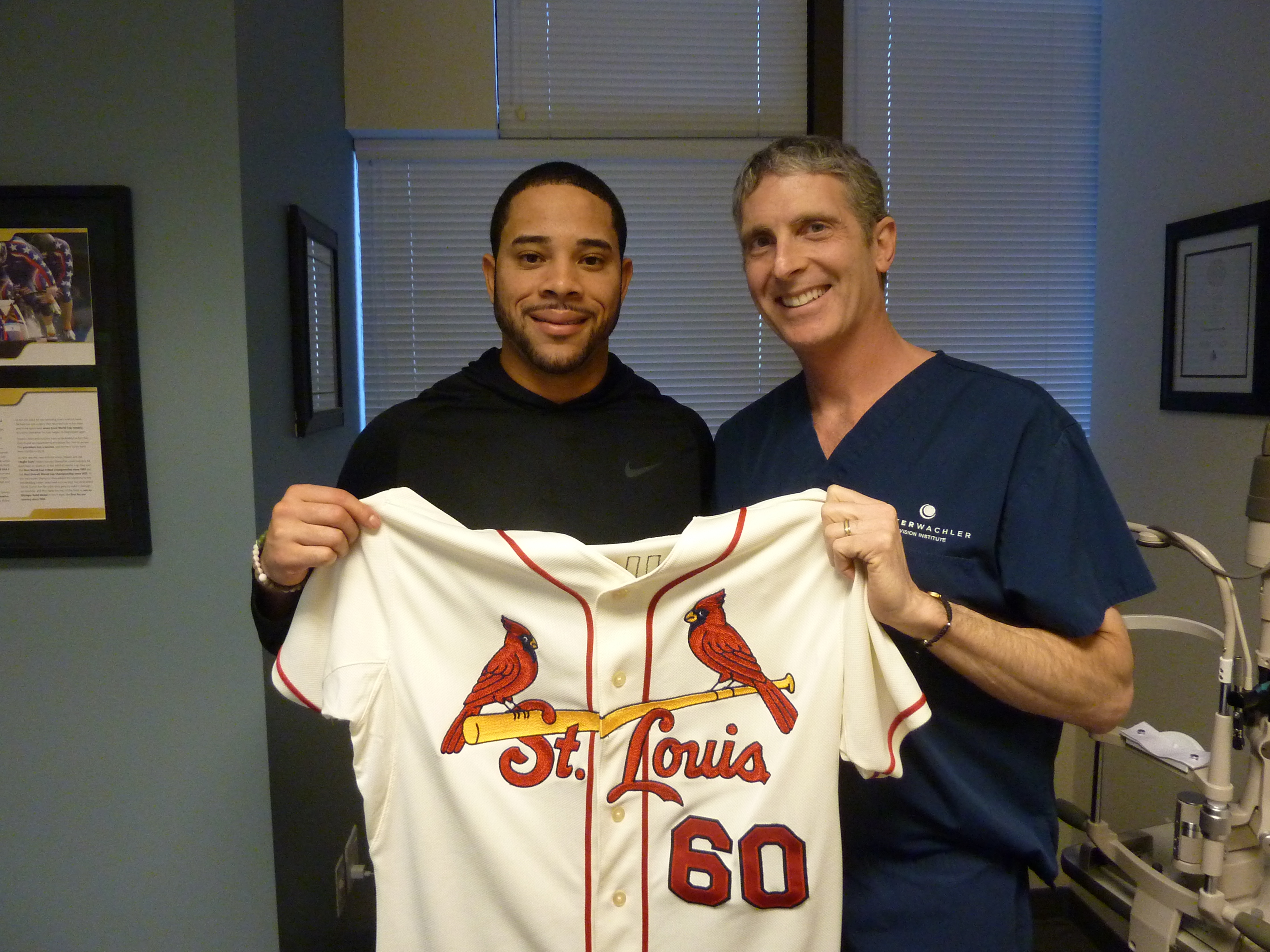 Professional baseball player Tommy Pham and Dr. Brian Boxer Wachler in his Beverly Hills office.