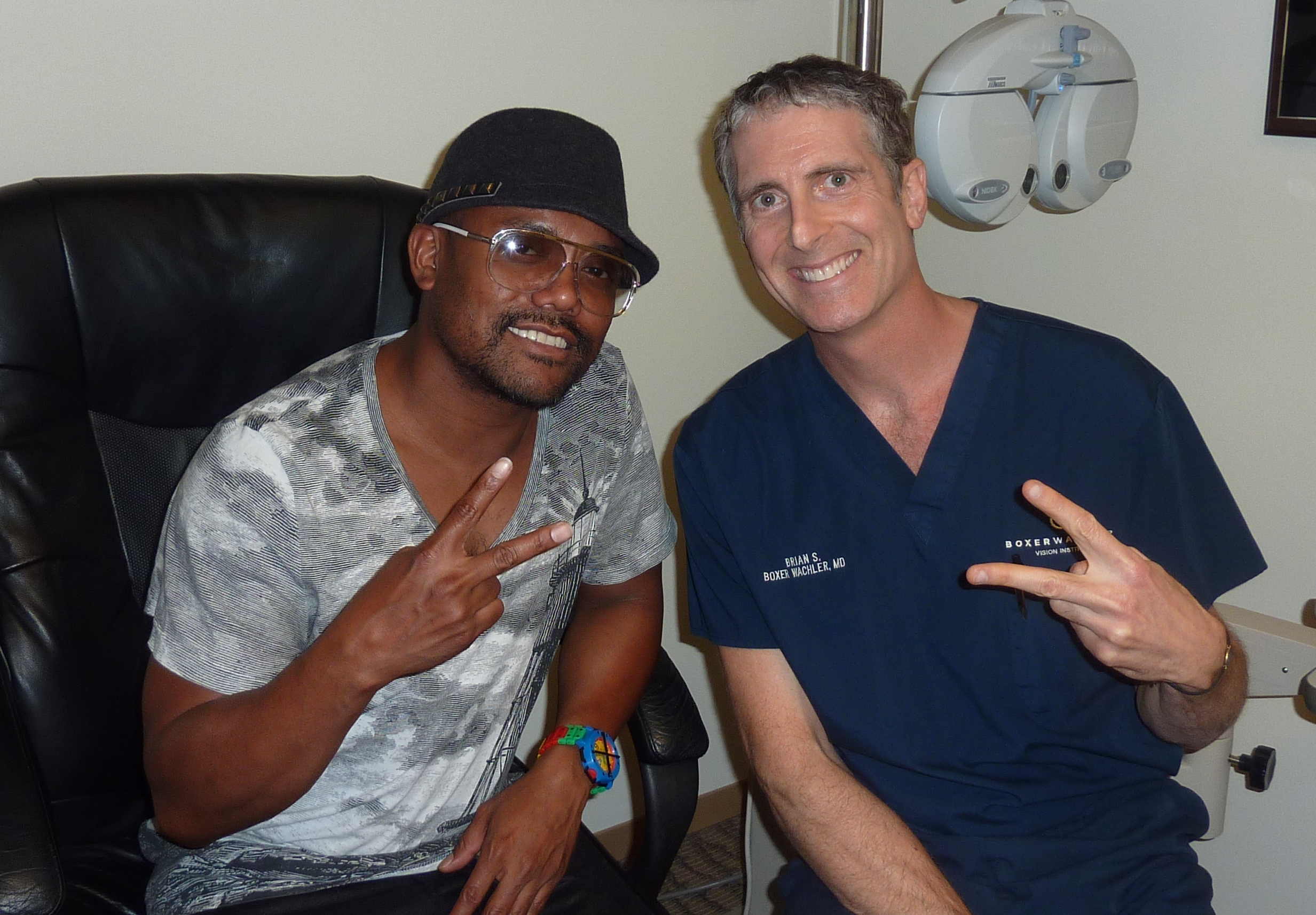 Dr. Brian Boxer Wachler and apl.de.ap, co-founder of the Black Eyed Peas, at his Beverly Hills practice
