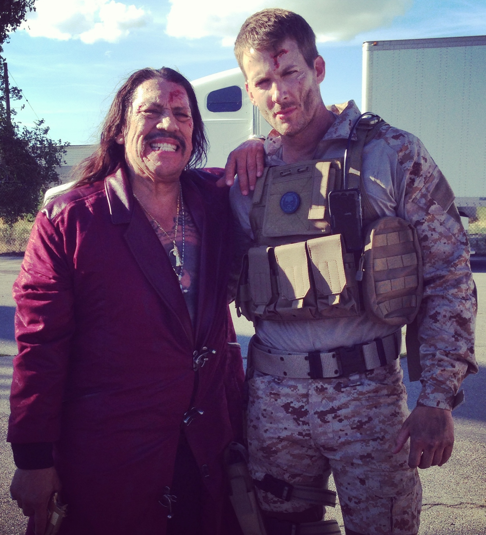 Danny Trejo as Angel Malvado and Brad Schmidt as Carson Wright in Juarez 2045.