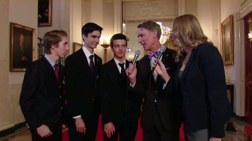 Nick Ramey, Richard White, Trad Willman at the White House Film Festival, being interviewed by Bill Nye.