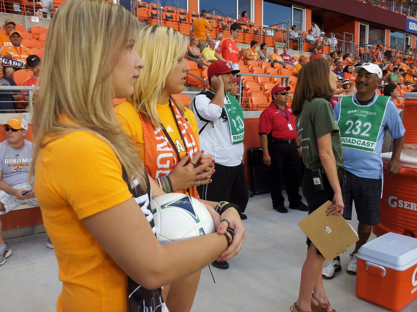 Waiting to deliver the game ball at the Houston Dynamos vs Chicago Fire game.