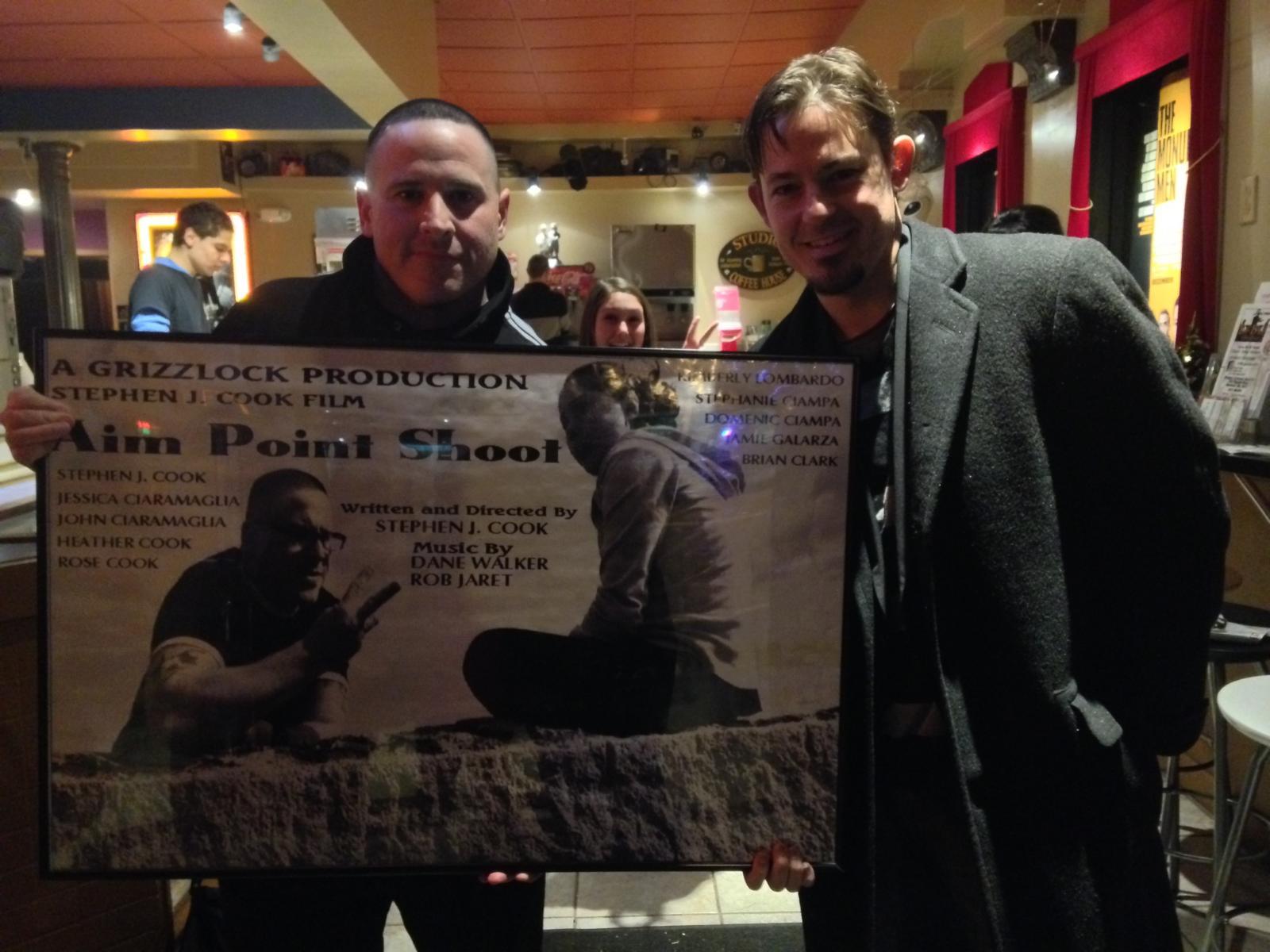 Stephen Cook with Composer, Dane Walker at private screening of Aim Point Shoot (2013)