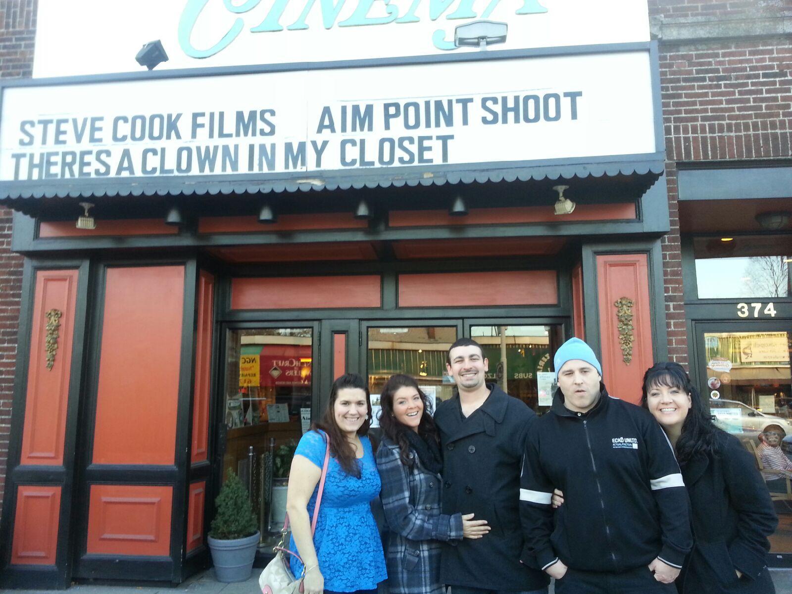 Tara Nowlan, Sara Sales, Paul Sales, Stephen Cook, and Heather Cook at private screening of Aim Point Shoot (2013) and There's a Clown in My Closet (2013)